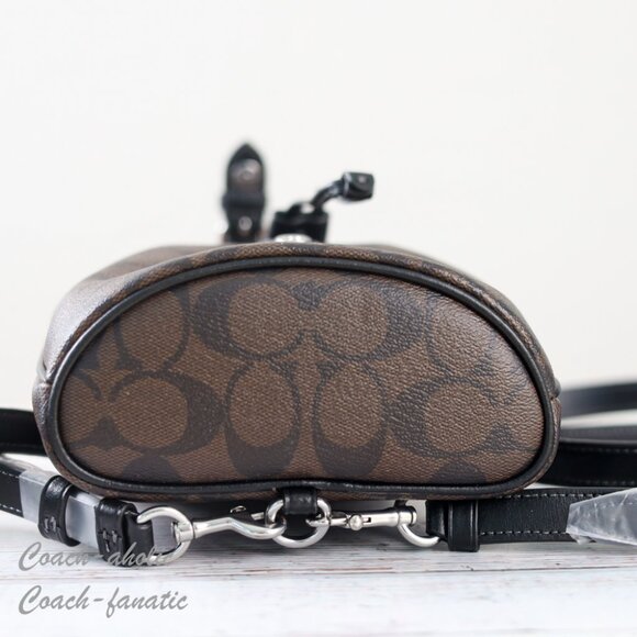 NWT Coach CL458 Amelia Convertible Backpack In Signature Canvas Brown Black - Picture 12 of 14